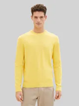 TOM TAILOR Herren Basic Strickpullover aus Baumwolle, gelb, Uni – Bild 4