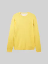 TOM TAILOR Herren Basic Strickpullover aus Baumwolle, gelb, Uni – Bild 3