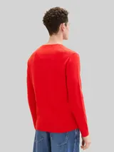 TOM TAILOR Herren Strickpullover mit V-Ausschnitt aus Baumwolle, rot, Uni – Bild 5