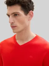 TOM TAILOR Herren Strickpullover mit V-Ausschnitt aus Baumwolle, rot, Uni – Bild 6