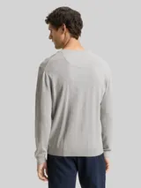 TOM TAILOR Herren Strickpullover mit V-Ausschnitt aus Baumwolle, grau, Meliert – Bild 5