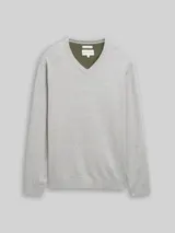 TOM TAILOR Herren Strickpullover mit V-Ausschnitt aus Baumwolle, grau, Meliert – Bild 3