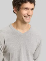 TOM TAILOR Herren Strickpullover mit V-Ausschnitt aus Baumwolle, grau, Meliert – Bild 6