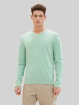 TOM TAILOR Herren Strickpullover mit V-Ausschnitt aus Baumwolle, grün, Uni – Bild 4