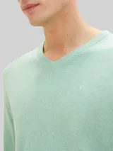 TOM TAILOR Herren Strickpullover mit V-Ausschnitt aus Baumwolle, grün, Uni – Bild 6