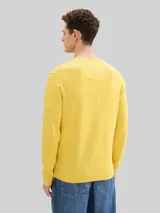 TOM TAILOR Herren Strickpullover mit V-Ausschnitt aus Baumwolle, gelb, Uni – Bild 5