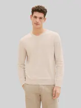 TOM TAILOR Herren Strickpullover mit V-Ausschnitt aus Baumwolle, braun, Uni – Bild 4