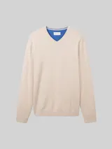 TOM TAILOR Herren Strickpullover mit V-Ausschnitt aus Baumwolle, braun, Uni – Bild 3