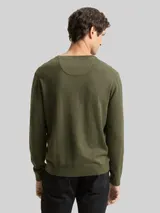 TOM TAILOR Herren Strickpullover mit V-Ausschnitt aus Baumwolle, grün, Meliert – Bild 5