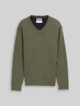 TOM TAILOR Herren Strickpullover mit V-Ausschnitt aus Baumwolle, grün, Meliert – Bild 3