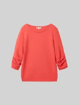 TOM TAILOR DENIM Damen Sweatshirt mit Raffungen, rot, Uni – Bild 3