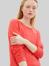 TOM TAILOR DENIM Damen Sweatshirt mit Raffungen, rot, Uni – Bild 6