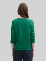 TOM TAILOR DENIM Damen Sweatshirt mit Raffungen, grün, Uni – Bild 5