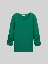 TOM TAILOR DENIM Damen Sweatshirt mit Raffungen, grün, Uni – Bild 3