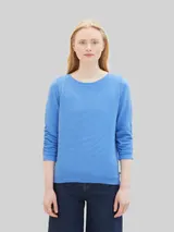 TOM TAILOR DENIM Damen Sweatshirt mit Raffungen, blau, Uni – Bild 4