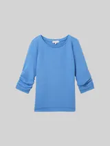 TOM TAILOR DENIM Damen Sweatshirt mit Raffungen, blau, Uni – Bild 3
