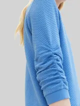 TOM TAILOR DENIM Damen Sweatshirt mit Raffungen, blau, Uni – Bild 6
