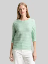 TOM TAILOR DENIM Damen Sweatshirt mit Streifenmuster, grün, Gestreift – Bild 4