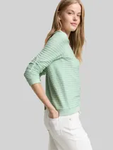 TOM TAILOR DENIM Damen Sweatshirt mit Streifenmuster, grün, Gestreift – Bild 6