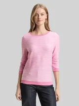 TOM TAILOR DENIM Damen Sweatshirt mit Streifenmuster, rosa, Gestreift – Bild 4