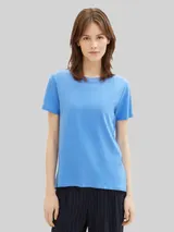 TOM TAILOR DENIM Damen Loose Fit T-Shirt aus Baumwolle, blau, Uni – Bild 4