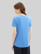 TOM TAILOR DENIM Damen Loose Fit T-Shirt aus Baumwolle, blau, Uni – Bild 5