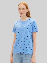TOM TAILOR DENIM Damen Loose Fit T-Shirt aus Baumwolle, blau, Gepunktet – Bild 4