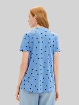 TOM TAILOR DENIM Damen Loose Fit T-Shirt aus Baumwolle, blau, Gepunktet – Bild 5