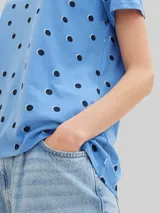TOM TAILOR DENIM Damen Loose Fit T-Shirt aus Baumwolle, blau, Gepunktet – Bild 6
