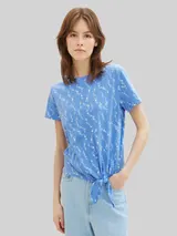 TOM TAILOR DENIM Damen T-Shirt mit Knoten-Detail, blau, Print – Bild 4