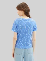 TOM TAILOR DENIM Damen T-Shirt mit Knoten-Detail, blau, Print – Bild 5