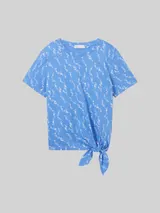 TOM TAILOR DENIM Damen T-Shirt mit Knoten-Detail, blau, Print – Bild 3
