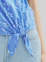 TOM TAILOR DENIM Damen T-Shirt mit Knoten-Detail, blau, Print – Bild 6