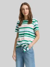 TOM TAILOR DENIM Damen T-Shirt mit Knoten-Detail, weiß, Gestreift – Bild 4