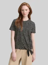TOM TAILOR DENIM Damen T-Shirt mit Knoten-Detail, schwarz, Gepunktet – Bild 4