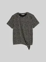 TOM TAILOR DENIM Damen T-Shirt mit Knoten-Detail, schwarz, Gepunktet – Bild 3