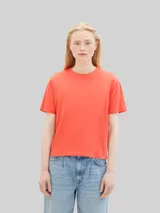 TOM TAILOR DENIM Damen Boxy Fit T-Shirt aus Baumwolle, rot, Uni – Bild 4