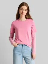 TOM TAILOR DENIM Damen Loose Fit T-Shirt, rosa, Uni – Bild 4