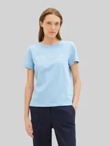 TOM TAILOR Damen T-Shirt mit Logo-Stickerei, blau, Logo Print – Bild 4