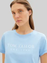 TOM TAILOR Damen T-Shirt mit Logo-Stickerei, blau, Logo Print – Bild 6