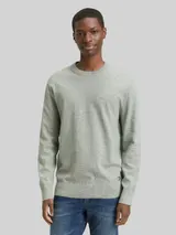 TOM TAILOR DENIM Herren Basic Strickpullover aus Baumwolle, grün, Meliert – Bild 4