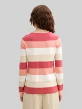 TOM TAILOR Damen Strickpullover mit Rundhalsausschnitt, rot, Gestreift – Bild 5