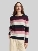 TOM TAILOR Damen Strickpullover mit Rundhalsausschnitt, lila, Gestreift – Bild 4