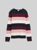 TOM TAILOR Damen Strickpullover mit Rundhalsausschnitt, lila, Gestreift – Bild 3