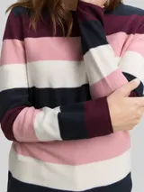 TOM TAILOR Damen Strickpullover mit Rundhalsausschnitt, lila, Gestreift – Bild 6