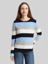 TOM TAILOR Damen Strickpullover mit Rundhalsausschnitt, blau, Gestreift – Bild 4