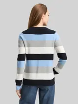 TOM TAILOR Damen Strickpullover mit Rundhalsausschnitt, blau, Gestreift – Bild 5