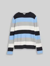 TOM TAILOR Damen Strickpullover mit Rundhalsausschnitt, blau, Gestreift – Bild 3