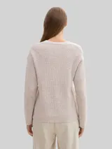 TOM TAILOR Damen Strickpullover mit V-Ausschnitt, weiß, Uni – Bild 5
