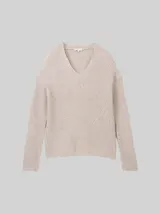 TOM TAILOR Damen Strickpullover mit V-Ausschnitt, weiß, Uni – Bild 3